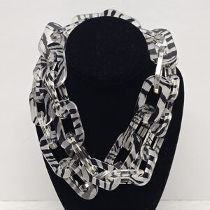 Rara Avis by Iris Apfel Zebra White /Black Acrylic Chain Statement Link Necklace